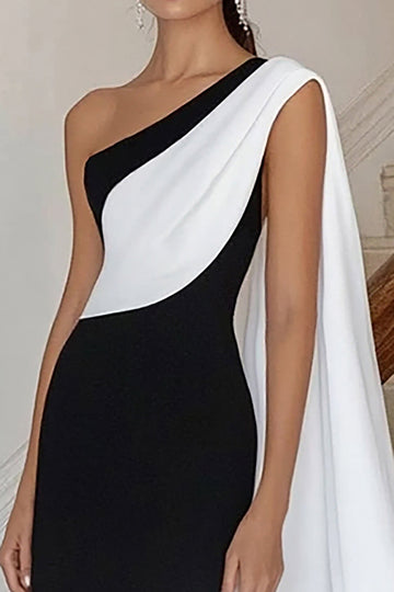 Robe longue formelle fourreau noir à une épaule